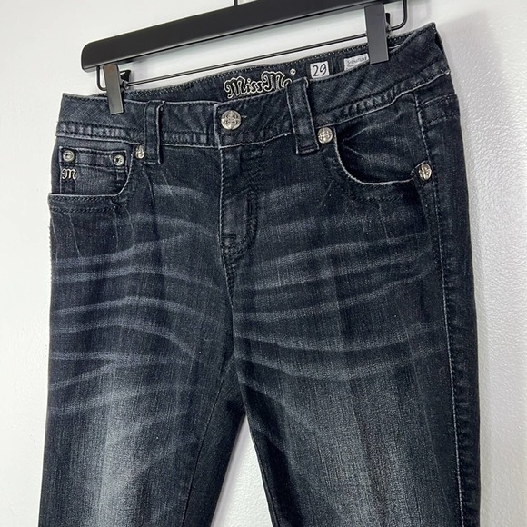 MISS ME Signature Cuffed Skinny Black Embellished & Embroidered Jeans Womens 29 - Picture 2 of 14